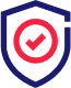 red checkmark inside red circle inside blue shield